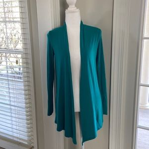 Women’s open front drape hem lightweight cardigan Teal Green size small